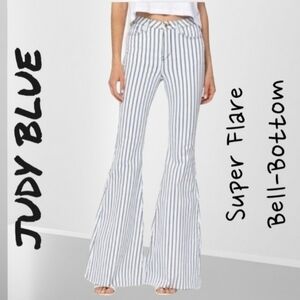46. Judy Blue | Striped Super Flare Bell‑Bottom Jeans – Size 15/32